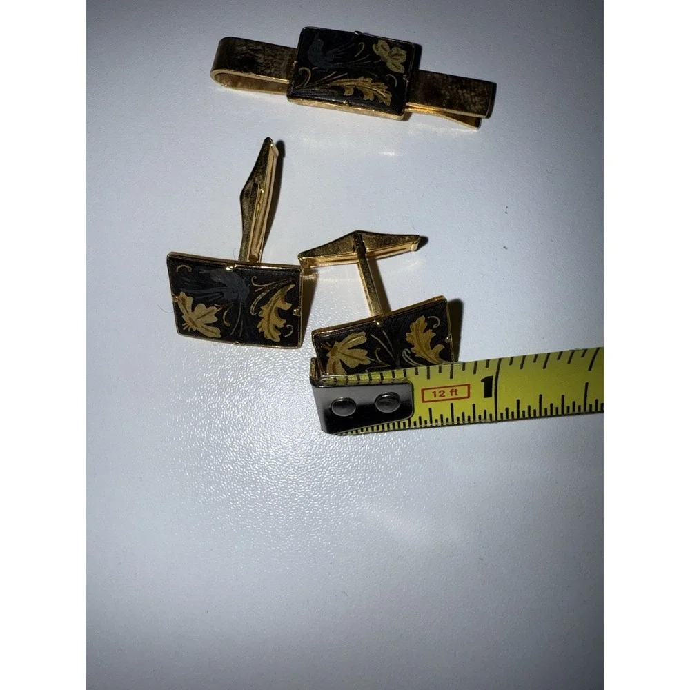 Vintage Mens Cufflinks & Tie Clasp Set - BIRDS & FLORAL DAMASCENE Toledo Spain ?